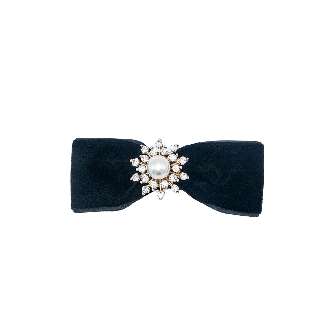 Black Bow Pearl Shoe Clips