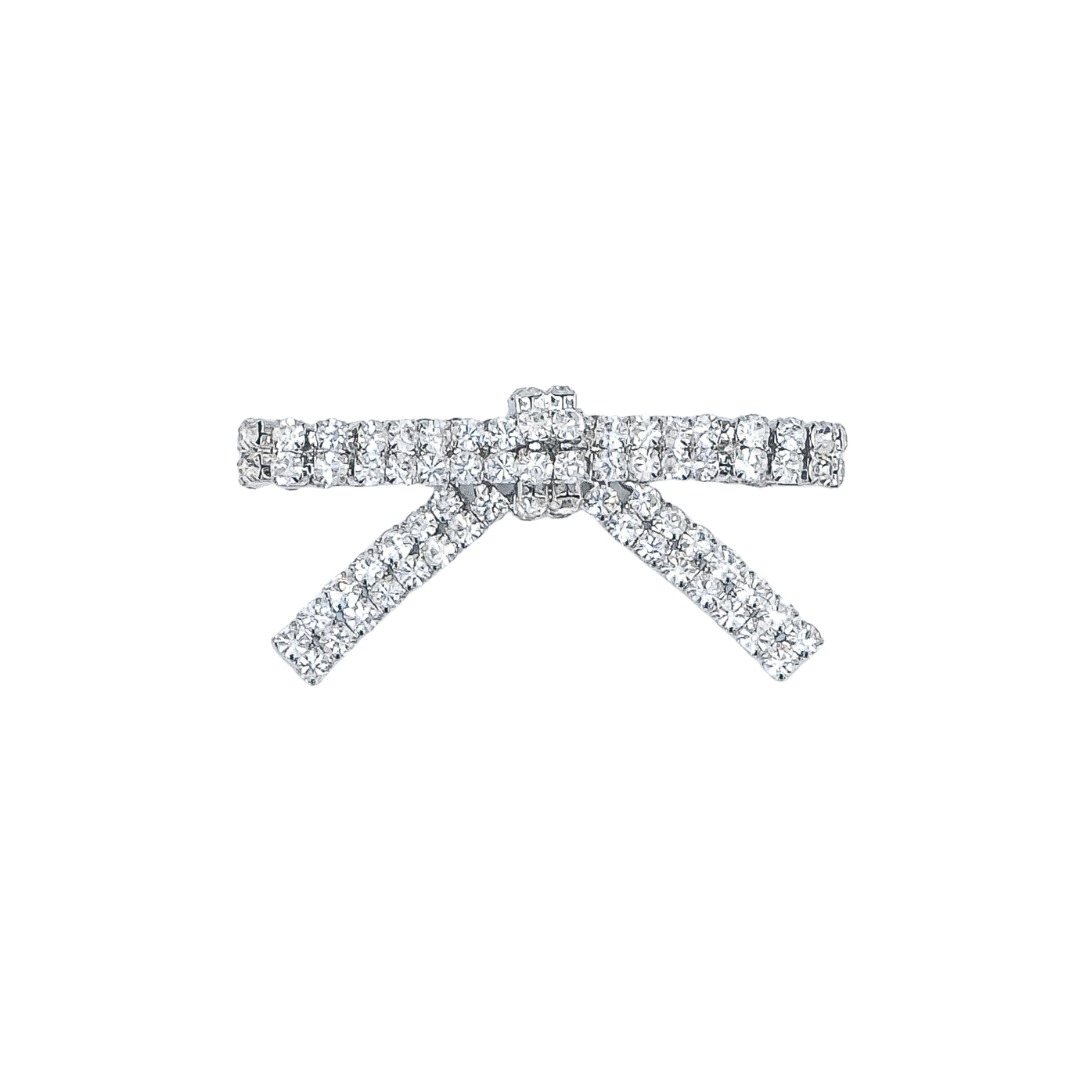 Silver Rhinestone Bow Shoe Clips