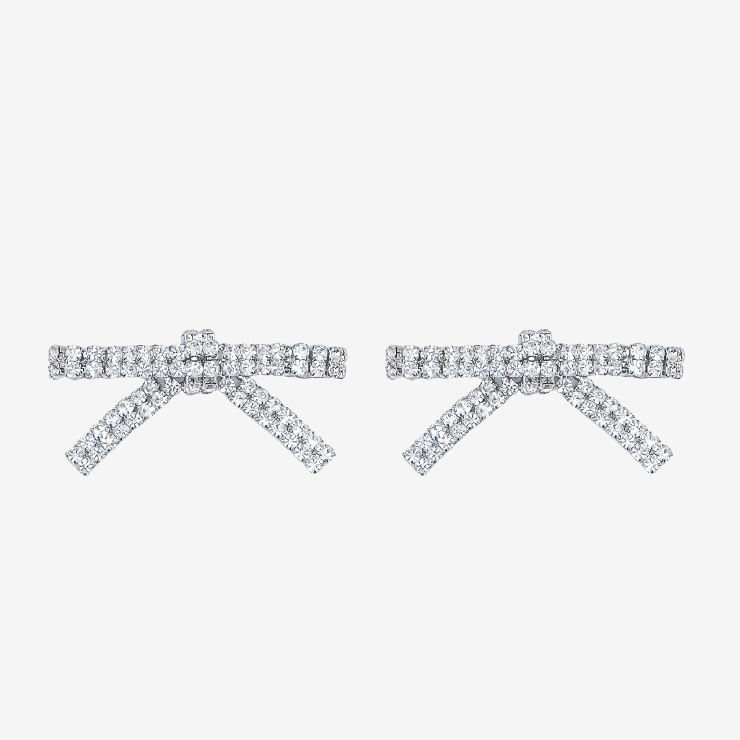 Silver Rhinestone Bow Shoe Clips